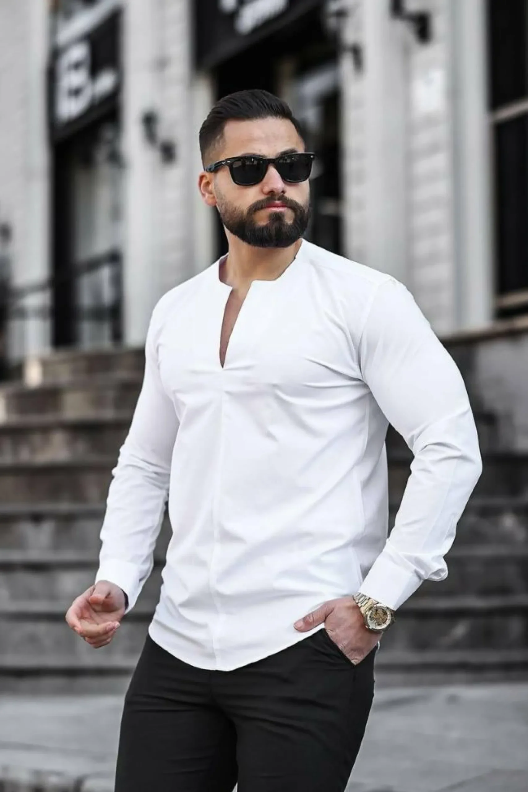 New Edition Fashion Danton Slit Collarless Shirt> Dress Shirts