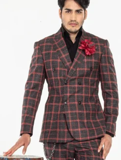 New Edition Fashion Darner Plaid Double Breasted Suit><noscript><img width=