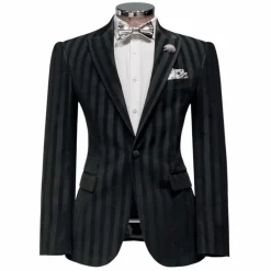 New Edition Fashion Rayfield Velvet Striped Slim Fit Blazer><noscript><img width=